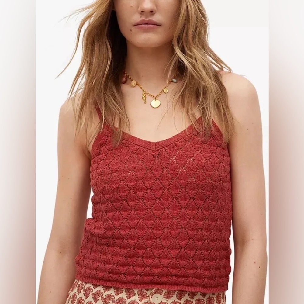 Mango Crochet Tank Top Size Large Rusty Orange Knit Tank Top Festival Top